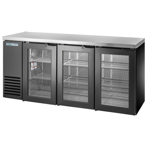 True TBB24-72-3G-Z1-SFT-B-1 - 72.2" Bar Cooler with Three Swinging Glass Doors