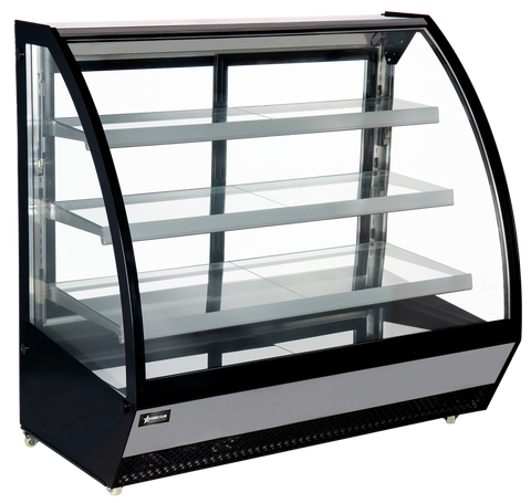 Omcan 48352 - 48″ Three (3) Shelf Refrigerated Floor Showcase with Curved Glass, 22 cu.ft. (633L), Black