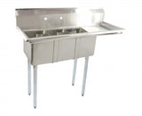Omcan 10″ x 14″ x 10″ Stainless Steel Three Tub Space Saver Sink with Corner Drain (No drainboard, left, right, two sides)
