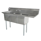 Omcan 10″ x 14″ x 10″ 18-gauge stainless steel Three Tub Sink with 3.5″ Center Drain (No drainboard, left, right, two sides)