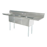Omcan 18″ x 21″ x 14″ 18-gauge stainless steel Three Tub Sink with 3.5″ Center Drain (No drainboard, left, right, two sides)