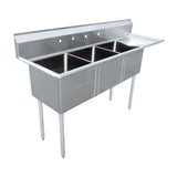 Omcan 24″ x 24″ x 14″ 18-gauge stainless steel Three Tub Sink with 3.5″ Corner Drain (No drainboard, left, right, two sides)