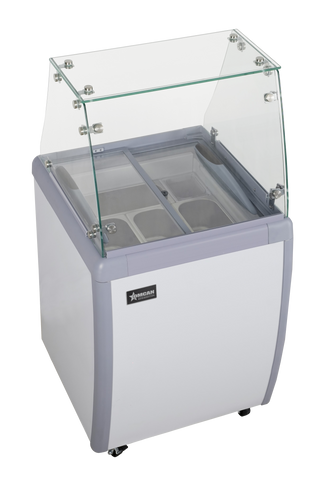 Omcan 47742 - 26″ Four (4) Pan Gelato Dipping Cabinet with Flat Sneeze Guard