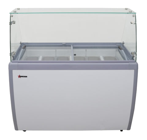 Omcan 47743 - 50″ Nine (9) Pan Gelato Dipping Cabinet with Flat Sneeze Guard