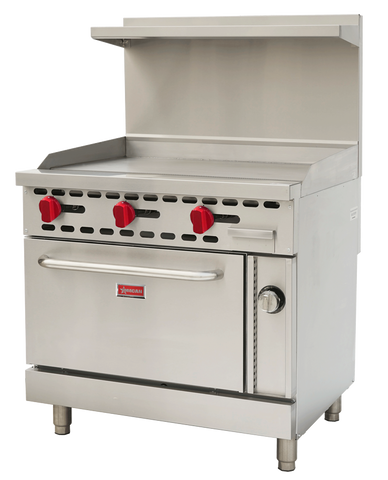 Omcan 48189 - 36″ Commercial Gas Range with 36″ Griddle and Standard Oven 93,000 BTU – Natural Gas