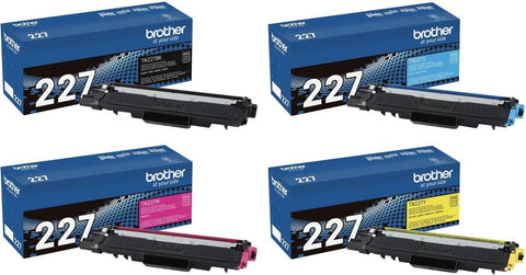 NEW Brother Genuine TN227BK, TN227C, TN227M, TN227Y High Yield 4-Color Toner Cartridge Set, Black Cyan Magenta & Yellow, TN227
