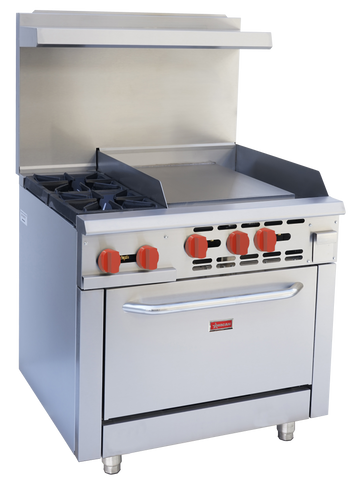 Omcan 46026 - 36″ Commercial Gas Range with 2 Burners, 24″ Griddle and Standard Oven – Natural Gas