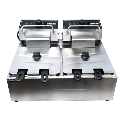 Omcan 34868 - 6 qt (7 Liters) Double Countertop Electric Fryer – 110V, 1Ph, 1350W (x2)