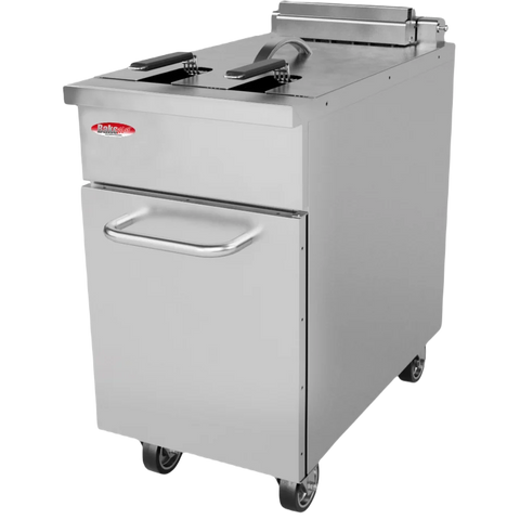 BakeMax BMPLS7FE020 Heavy Duty Commercial Electric Floor Model 22L / 50lbs. Fryer with Lift Up Heating Elements