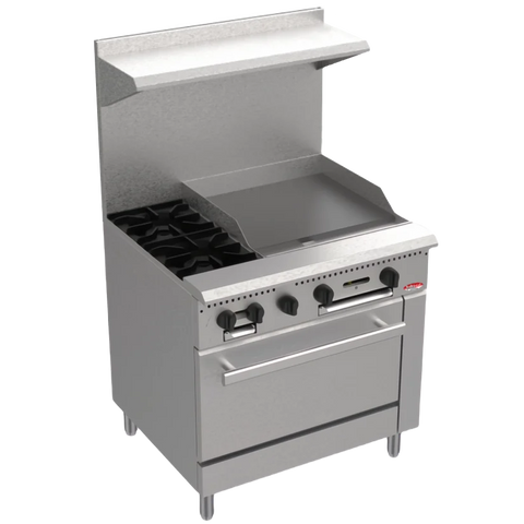 BakeMax BAS36-12 Commercial 36 Inch Wide 2 Burner Gas Range with 24 Inch Griddle and Bakery Oven