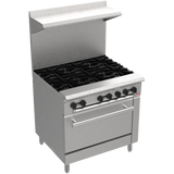 BakeMax BAS36O Commercial 36 Inch Wide 6-Burner Gas Range with Bakery Oven - 185,000 BTU