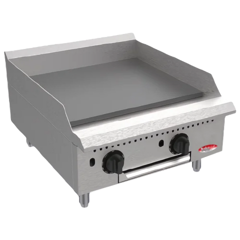 BakeMax BATG24 Commercial Countertop 24 Inch Thermostatic Gas Griddle - 70,000 BTU
