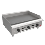 BakeMax BATG36 Commercial Countertop 36 Inch Thermostatic Gas Griddle - 105,000 BTU