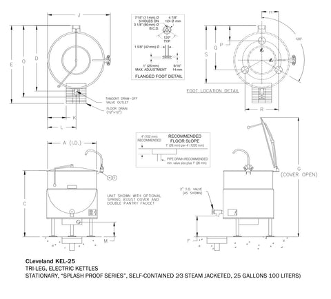 New - Cleveland KEL-25 Tri Leg Electric Kettle