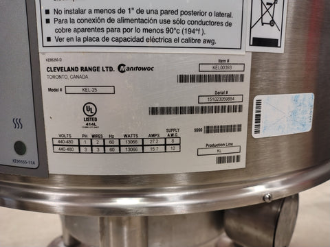 New - Cleveland KEL-25 Tri Leg Electric Kettle