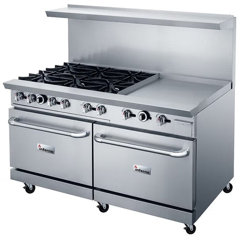 Inferno IR60-6B-24G - 60" Commercial Gas Range with 6 Open Burners and 24" Griddle