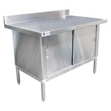 Omcan - Stainless Steel Work Table with Cabinet & Backsplash - 30" Deep, Overhanging Edge