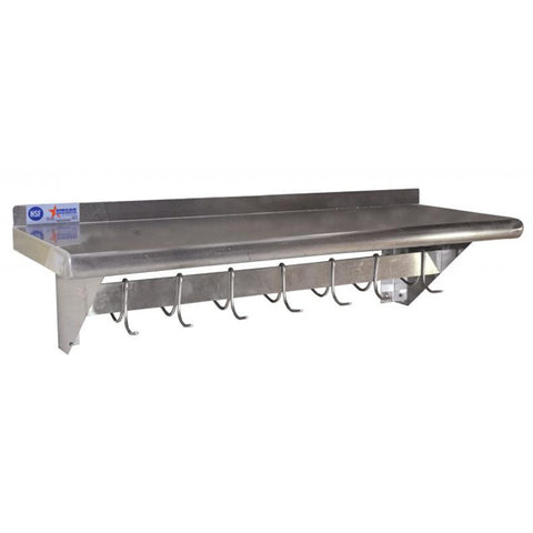 Omcan - Wall-Mounted Stainless Steel Pot Rack with Shelf - 12" Deep