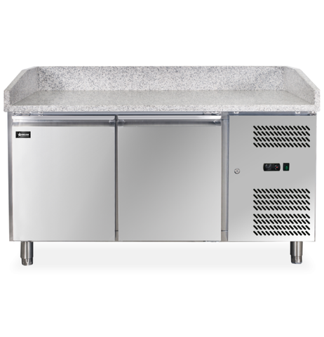 Omcan PT-CN-0390 - 59.4" Refrigerated Pizza Prep Table with Two Doors and Granite Top