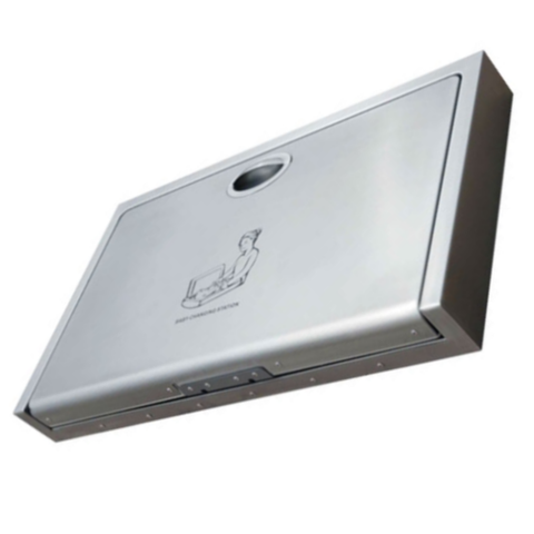 Omcan 44558 - Wall-Mounted Grey High-Density Polyethylene Baby Changing Station with Stainless Steel Cover