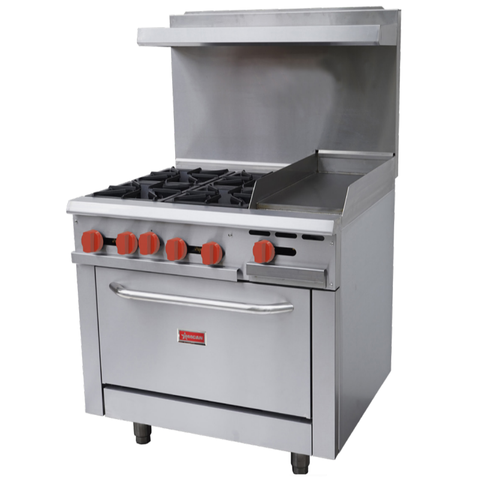Omcan CE-CN-0004 - 36" Commercial Gas Range with 4 Open Burners & 12" Griddle