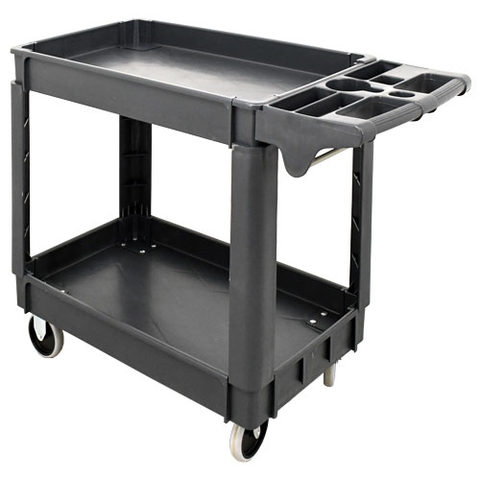 Omcan - Dark Grey Plastic Utility Cart with 2 Levels and Extended Push Handle - 550 lb. Capacity
