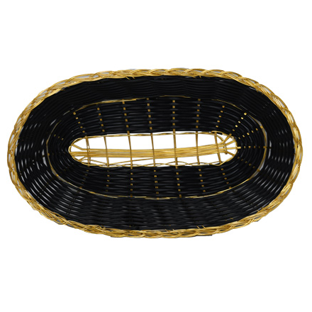 Omcan - Oval Woven Basket - Black with Golden Trim