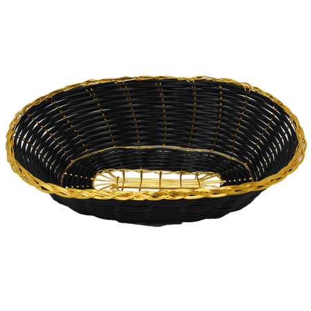 Omcan - Oval Woven Basket - Black with Golden Trim
