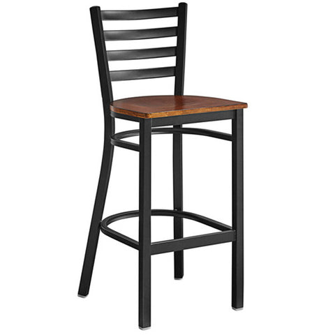Omcan - Restaurant Bar Height Chair with Seat, Metal Ladder Back & Black Frame