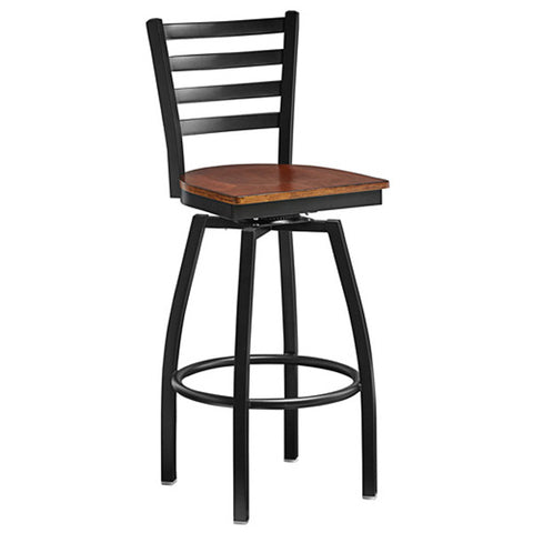 Omcan - Restaurant Swivel Bar Height Chair with Seat, Metal Ladder Back & Black Frame
