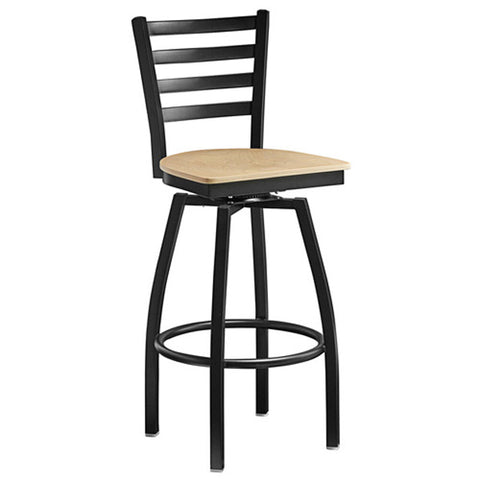Omcan - Restaurant Swivel Bar Height Chair with Seat, Metal Ladder Back & Black Frame