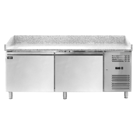 Omcan PT-CN-0580-2 - 79.5" Refrigerated Pizza Prep Table with Two Doors and Granite Top