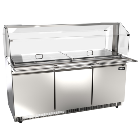 Omcan PT-CN-1778-S-HC - 70.6" Refrigerated Salad Bar Prep Table with Three Doors and Sneeze Guard