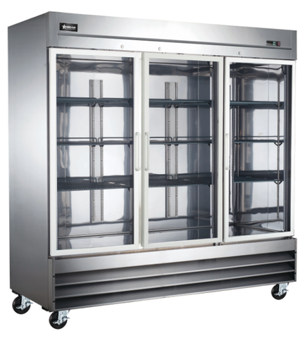 Omcan RE-CN-0067-G-HC - 80.9" Triple Swinging Glass Door Display Cooler - 72 Cu. Ft.