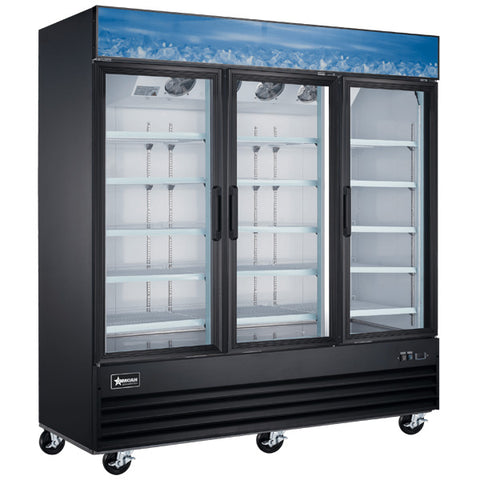 Omcan FR-CN-0052-HC-BK - 80" Triple Glass Door Display Freezer - 52.3 Cu. Ft.