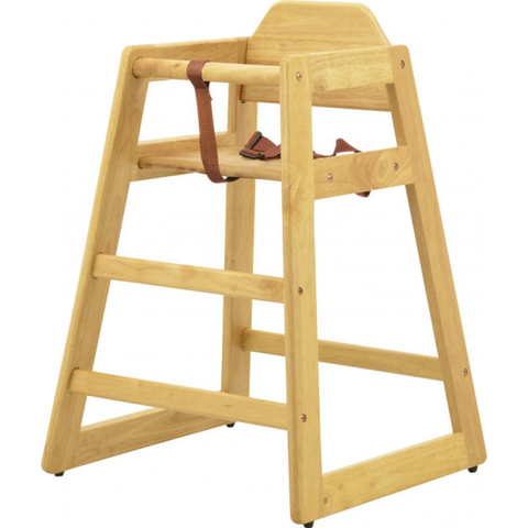 Omcan - Stackable Wooden Restaurant High Chair with Safety Harness