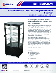 Omcan 25827 - 17″ Three (3) Shelf Countertop Pass-Through Refrigerated Display Case, 3.0 cu.ft. (86 L), Black