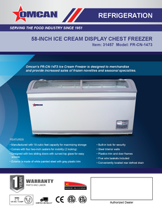Omcan 31457 - 58″ Two (2) Door Ice Cream Display Chest Freezer with Curve Glass Top, 17.7 cu.ft. (501 L)