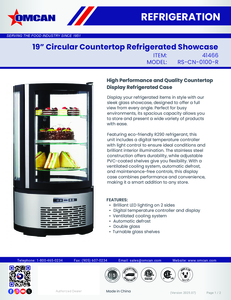 Omcan 41466 - 19″ Three (3) Shelf Circular Countertop Refrigerated Showcase, 3.53 cu.ft. (100 L), Stainless Steel