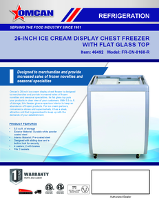 Omcan 46492 - 26" Ice Cream Display Chest Freezer with Flat Glass Top, 5.5 cu.ft. (156 L)