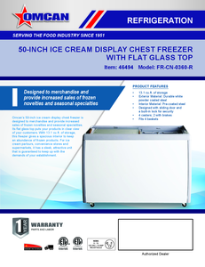 Omcan 46494 - 50" Two (2) Door Ice Cream Display Chest Freezer with Flat Glass Top, 13.1 cu.ft. (370 L)
