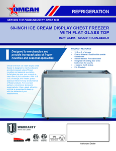 Omcan 46495 - 60" Two (2) Door Ice Cream Display Chest Freezer with Flat Glass Top, 16.6 cu.ft. (470 L)