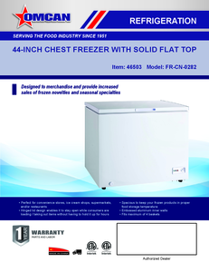 Omcan 46503 - 44" One (1) Door Chest Freezer with Solid Flat Top, 10 cu.ft. (283 L)