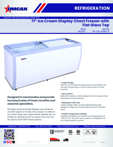 Omcan 46730 - 71" Two (2) Door Ice Cream Display Chest Freezer with Flat Glass Top, 20 cu.ft (566 L)