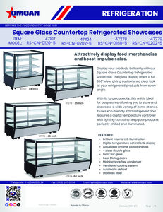 Omcan 47279 - 48″ Two (2) Shelf Square Glass Countertop Refrigerated Showcase, 7.13 cu.ft. (202 Liter), Stainless Steel