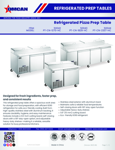 Omcan 50043 - 71″ Two (2) Door Refrigerated Pizza Prep Table, 17 cu.ft. (481 L), Stainless Steel
