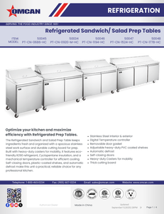 Omcan 50048 - 70″ Three (3) Door Refrigerated Prep Table, 15.5 cu.ft. (440 L), Stainless Steel