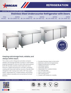Omcan 50102 - 36″ Two (2) Door Undercounter Refrigerator, 8.7 cu. ft (246 L), Stainless Steel