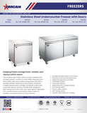 Omcan 58015 - Juneau 48″ Two (2) Door Undercounter Freezer, 6.7 cu.ft. (187 L), Stainless Steel