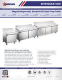 Omcan 50130 - 71″ Three (3) Door Mega Top Refrigerated Prep Table, 19.5 cu.ft. (552 L), Stainless Steel